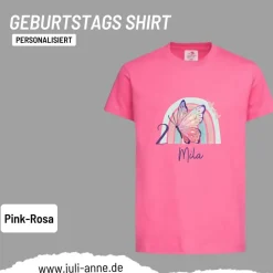 Personalisiertes Shirt GEBURTSTAG Zahl & Name personalisiert Regenbogen Schmetterling