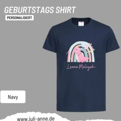 Personalisiertes Shirt GEBURTSTAG Zahl & Name personalisiert Regenbogen Dino Mädchen