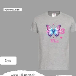 Personalisiertes Shirt GEBURTSTAG Zahl & Name personalisiert LOVELY BUTTERFLY 1