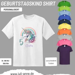Personalisiertes Shirt GEBURTSTAG Zahl & Name personalisiert Regenbogen Einhorn