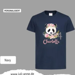 Personalisiertes Shirt GEBURTSTAG Zahl & Name personalisiert Panda mit Blumen
