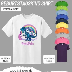 Personalisiertes Shirt GEBURTSTAG Zahl & Name personalisiert cooles Einhorn auf T-Rex