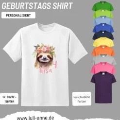 Personalisiertes Shirt GEBURTSTAG Zahl & Name personalisiert Faultier