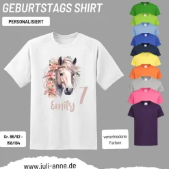 Personalisiertes Shirt GEBURTSTAG Zahl & Name personalisiert Flower Horse