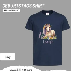 Personalisiertes Shirt GEBURTSTAG Zahl & Name personalisiert Flower Horse