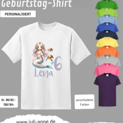 Personalisiertes Shirt GEBURTSTAG Zahl & Name personalisiert MERMAID CUTIE 1 Pastell Schildkröten