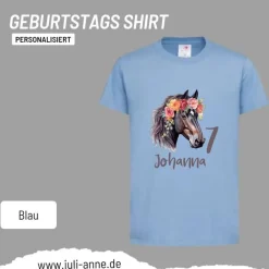 Personalisiertes Shirt GEBURTSTAG Zahl & Name personalisiert Flower Horse