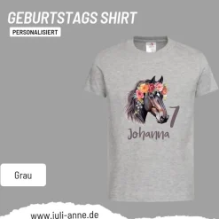 Personalisiertes Shirt GEBURTSTAG Zahl & Name personalisiert Flower Horse