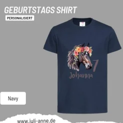 Personalisiertes Shirt GEBURTSTAG Zahl & Name personalisiert Flower Horse