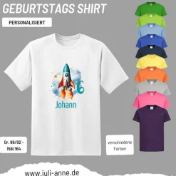 Personalisiertes Shirt GEBURTSTAG Zahl & Name personalisiert SPACE Rakete