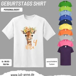 Personalisiertes Shirt GEBURTSTAG Zahl & Name personalisiert Giraffe