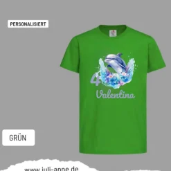 Personalisiertes Shirt GEBURTSTAG Zahl & Name personalisiert Aqua Delfin 1