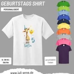 Personalisiertes Shirt GEBURTSTAG Zahl & Name personalisiert Party Giraffe