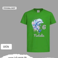 Personalisiertes Shirt GEBURTSTAG Zahl & Name personalisiert Aqua Delfin 3