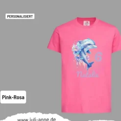 Personalisiertes Shirt GEBURTSTAG Zahl & Name personalisiert Aqua Delfin 3