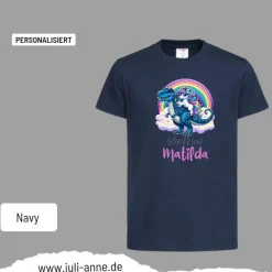 Personalisiertes Shirt SCHULKIND Name personalisiert T-Rex cooles Einhorn auf T-Rex