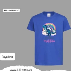 Personalisiertes Shirt SCHULKIND Name personalisiert T-Rex cooles Einhorn auf T-Rex