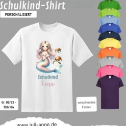Personalisiertes Shirt SCHULKIND Name personalisiert MERMAID CUTIE 1 Pastell Schildkröten