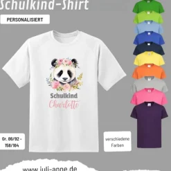 Personalisiertes Shirt SCHULKIND Name personalisiert Panda Blumen