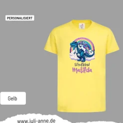 Personalisiertes Shirt SCHULKIND Name personalisiert T-Rex cooles Einhorn auf T-Rex