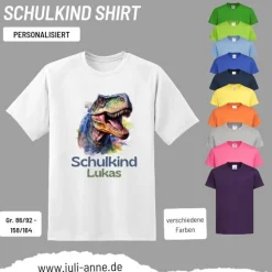 Personalisiertes Shirt SCHULKIND Name personalisiert T-Rex DINO