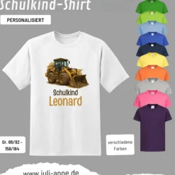 Personalisiertes Shirt SCHULKIND Name personalisiert Bagger BULLDOZER