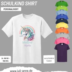Personalisiertes Shirt SCHULKIND Name personalisiert Regenbogen Einhorn