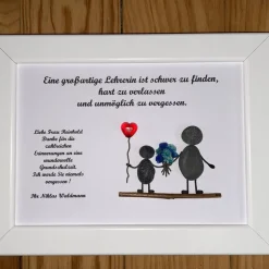 Personalisiertes Steinbild Abschiedsgeschenk mit Trockenblumen – Geschenkidee für Lehrer & Kolleginnen, STB-47