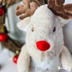 Personalisiertes Stofftier mit Tasche | Rentier Kuscheltier mit Namen | Weihnachtsgeschenk für Kinder | Geschenk zu Weih