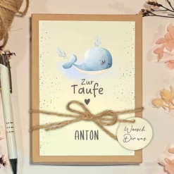 Personalisiertes Taufgeschenk mit Wal Motiv – Geschenkbox zur Taufe mit Name & Geldgeschenk
