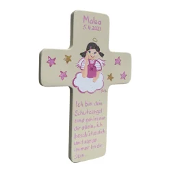 Personalisiertes Taufkreuz Schutzengelkreuz Mädchen – Handbemaltes Holzkreuz als Geschenk zur Taufe oder Geburt