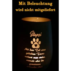 Personalisiertes Trauerlicht Windlicht – Gravur Tier