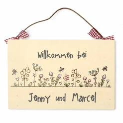 Personalisiertes Türschild aus Holz – Geschenk zum Einzug, Hochzeit & Geburtstag – Handgemachtes Haustürschild mit Name, individuelles Familienschild handgemalt