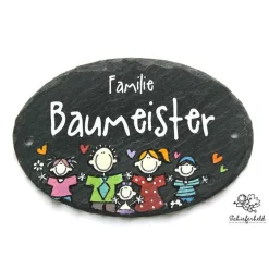 Personalisiertes Türschild aus Schiefer – Handgemachtes Haustürschild für Familien mit Namen und Wunschfiguren