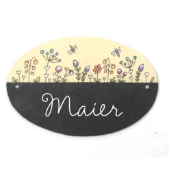 Personalisiertes Türschild aus Schiefer – Exklusives Hochzeitsgeschenk, oval, wetterfest, handgefertigt mit Name, individuelles Paargeschenk Haustürschild