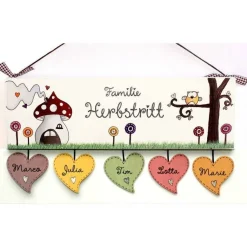 Personalisiertes Türschild Familie – Originelles Hochzeitsgeschenk für das Brautpaar, individuelles Haustürschild, buntes Familienschild, dekoratives Holzschild