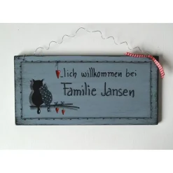 Personalisiertes Türschild Katzenpärchen – Handbemaltes Hochzeitsgeschenk im Shabby Chic Stil