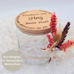 Personalisiertes Vorratsglas mit Holzdeckel | Kleines Dankeschön | Abschiedsgeschenk Kindergarten | Geschenk Hebamme
