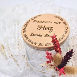 Personalisiertes Vorratsglas mit Holzdeckel | Kleines Dankeschön | Abschiedsgeschenk Kindergarten | Geschenk Hebamme