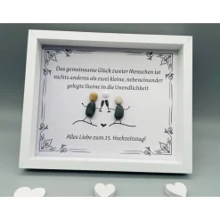 Personalisiertes Wandbild zur Silberhochzeit – Einzigartiges Geschenk mit Steinen, handgemacht, Unikat
