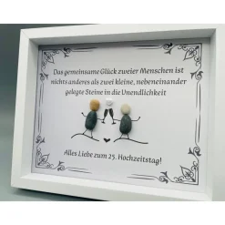 Personalisiertes Wandbild zur Silberhochzeit – Einzigartiges Geschenk mit Steinen, handgemacht, Unikat