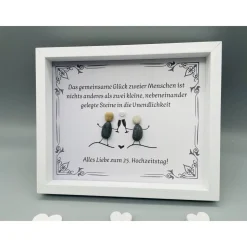 Personalisiertes Wandbild zur Silberhochzeit – Einzigartiges Geschenk mit Steinen, handgemacht, Unikat