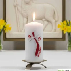 Pfad des Lichts – Moderne christliche Osterkerze mit geschwungenem Kreuz & Silberverzierung