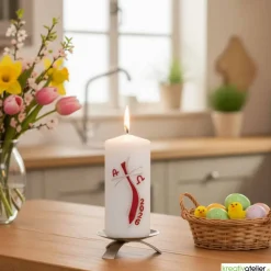 Pfad des Lichts – Moderne christliche Osterkerze mit geschwungenem Kreuz & Silberverzierung