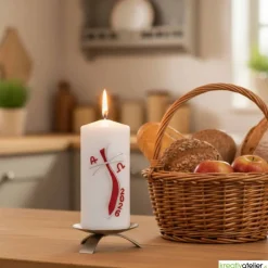 Pfad des Lichts – Moderne christliche Osterkerze mit geschwungenem Kreuz & Silberverzierung