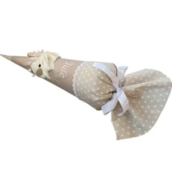 Pferde Schultüte in beige, Zuckertüte mit Pferd, mit Namen bestickt, Schultüte Stoff für Mädchen, passend für 70 cm Papp