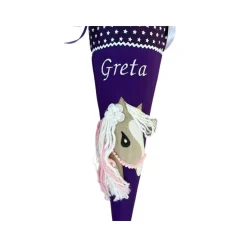 Pferde Schultüte lila, Zuckertüte mit Namen bestickt, Mädchen Schultüte mit Pferd