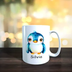 Pinguin Tasse personalisiert mit Namen Pinguine Namenstasse Geschenk aus Keramik Kind
