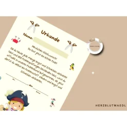Piraten Geburtstag Ideen - Mitgebsel für die ultimative Piratenparty - Urkunde in DIN A4 als digitale Datei