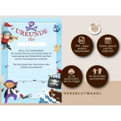 Piratenparty Kindergeburtstag – Individuelle Urkunde in DIN A4 für kleine Piraten perfekt als Mitgebsel | Piraten